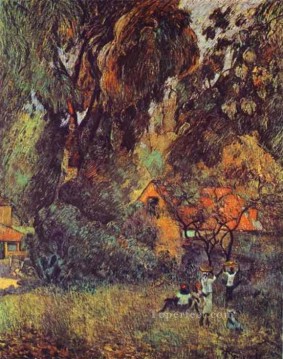  primitivism art painting - Huts under Trees Post Impressionism Primitivism Paul Gauguin woods forest